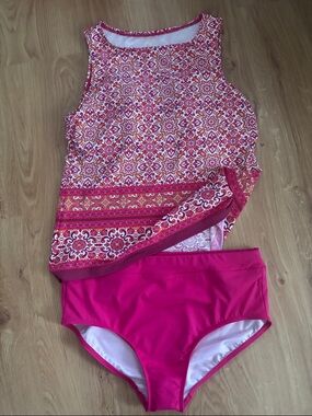 Lands End Pink Patterned Two-Piece Swim Set